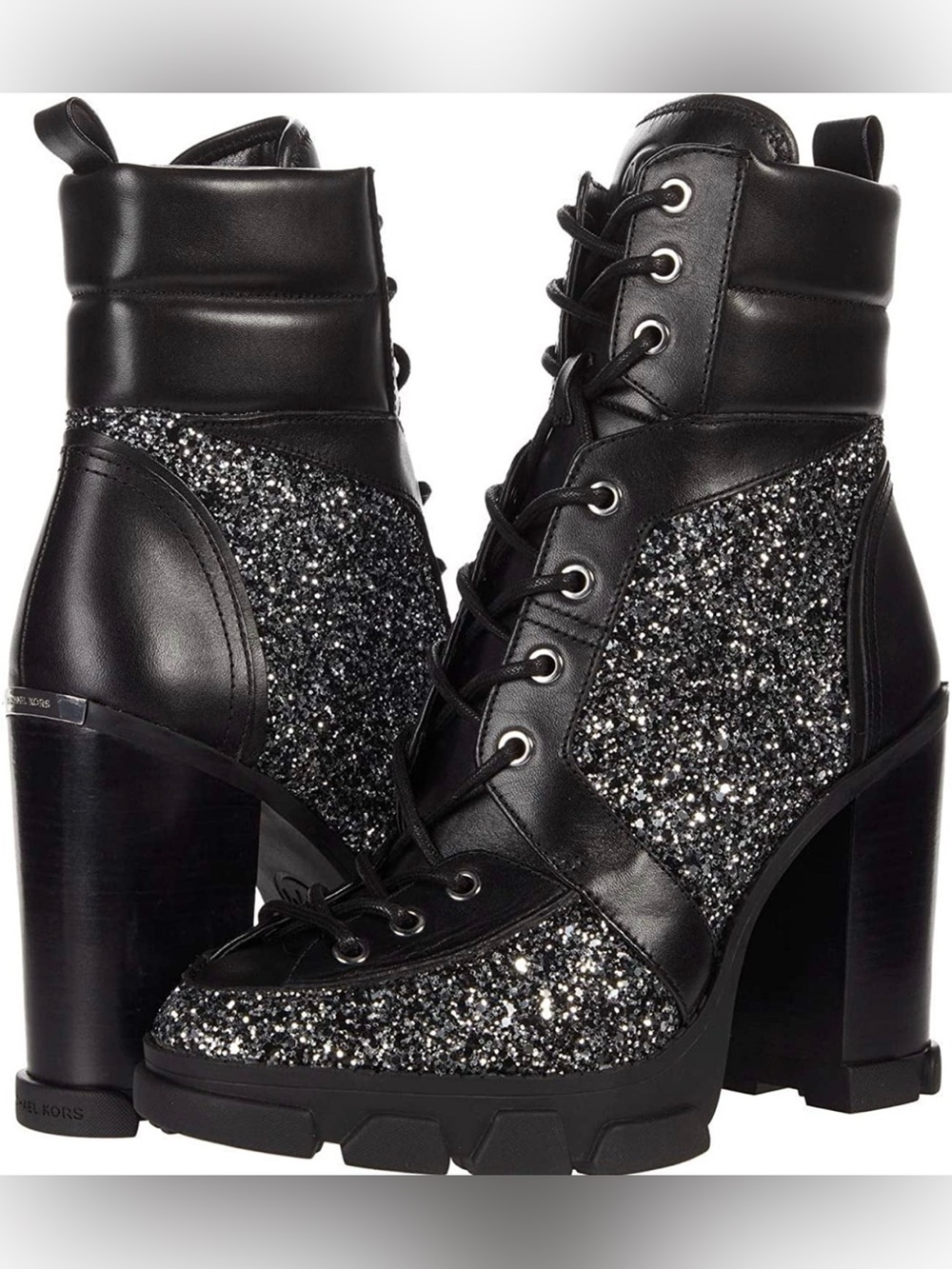 Michael Kors Black Glitter Combat Boots Size 8.5